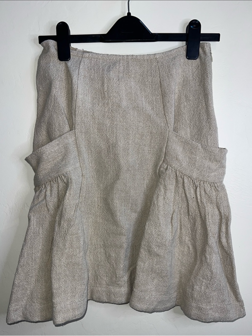 Free People Neutral Beige Textured linen and cotton A-Line Ruffle Skirt